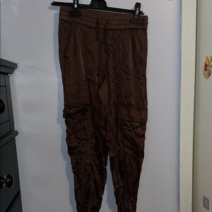 Brown Silk Cargo Pants